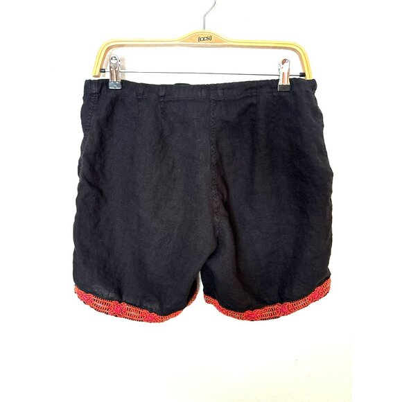 Johnny Was JW Los Angeles Black Linen Floral Embroidery Shorts Size S - Picture 2 of 8